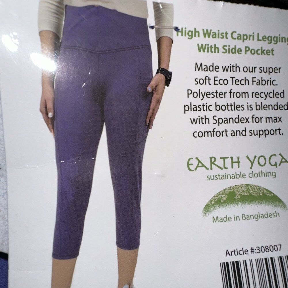 NWT Earth Yoga Women 1X Sustainable Capri Pants Stretch Pockets Purple